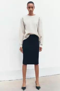 Вязаная юбка миди ZARA, черный