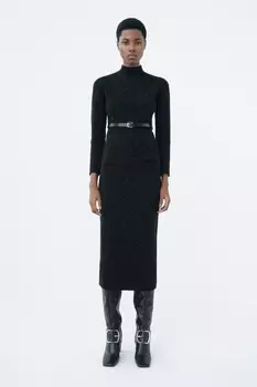 Вязаная юбка миди ZARA, черный