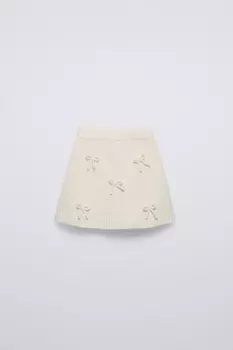 Вязаная юбка с бантиками ZARA, экрю