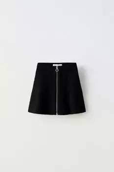 Вязаная юбка с молнией ZARA, черный