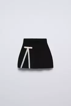 Вязаная юбка с завязочной деталью ZARA, черный