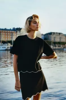 Вязаная юбка с жемчужным декором H&M, черный