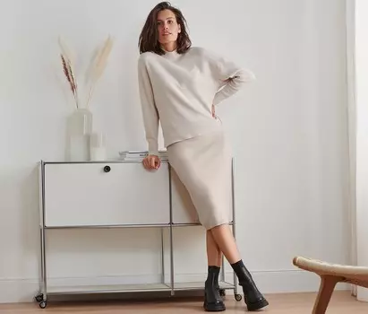 Вязаная юбка Tchibo, крапчатый бежевый