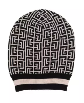 Вязаная жаккардовая шапка с монограммой Balmain, белый