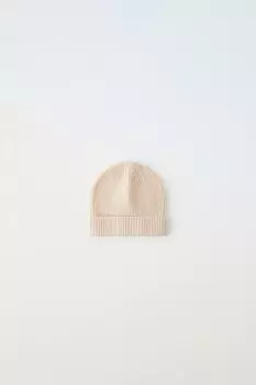 Вязанная шапка ZARA, светло-бежевый