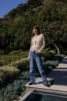 Вязанный кардиган с бантами ZARA, пыльно-розовый