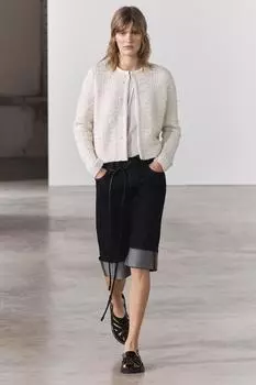 Вязанный кардиган с искусственным жемчугом ZARA, экрю