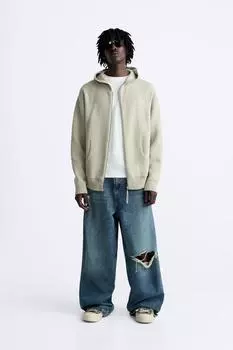 Вязанный кардиган с капюшоном ZARA, серый