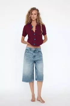 Вязанный кардиган с пуговицей ZARA, бордовый