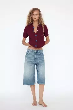 Вязанный кардиган с пуговицей ZARA, бордовый