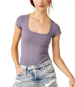 Вязаное боди с квадратным вырезом и рукавами Free People, синий