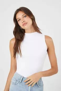 Вязаное боди в рубчик с воротником-стойкой Forever 21, белый