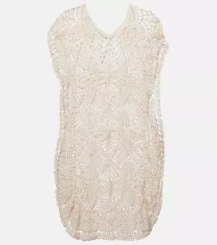 Вязаное хлопковое пляжное платье Anna Kosturova, кремовый