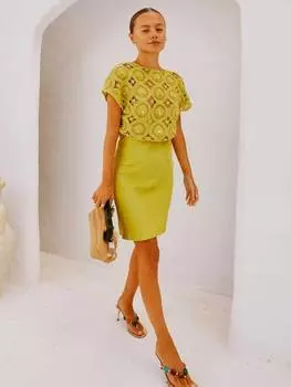 Вязаное крючком атласное платье-юбка Never Fully Dressed, оливковый