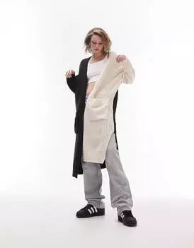 Вязаное макси-карди с контрастной строчкой Topshop цвета камень