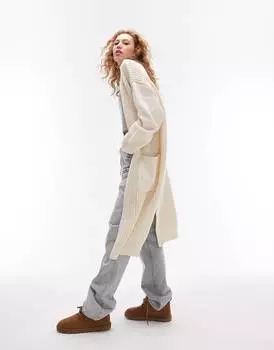 Вязаное макси-карди с контрастной строчкой Topshop кремового цвета