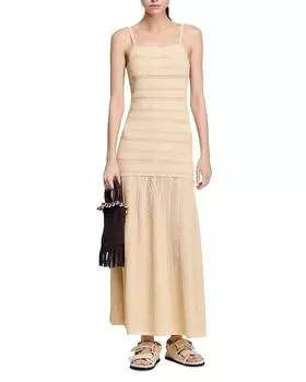 Вязаное макси-платье Sandro, коричневый/бежевый