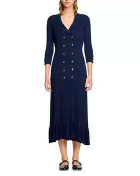 Вязаное макси-платье Sandro, синий