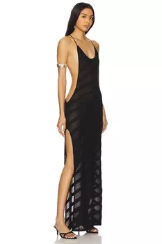 Вязаное макси-платье в полоску Jaded London, black