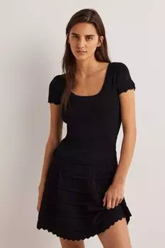 Вязаное мини-черное платье с деталями Boden, черный