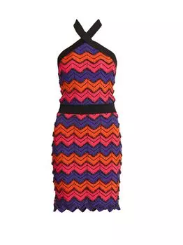Вязаное мини-платье Chevron с лямкой на шее Balmain, разноцветный