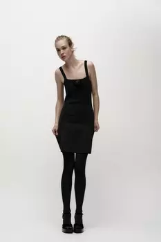 Вязаное мини-платье с бисером ZARA, черный