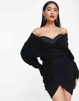 Вязаное мини-платье с открытыми плечами и корсетным лифом ASOS DESIGN
