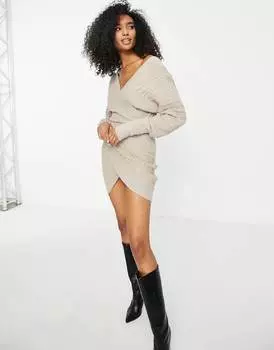 Вязаное мини-платье с открытыми плечами и корсетным лифом ASOS DESIGN