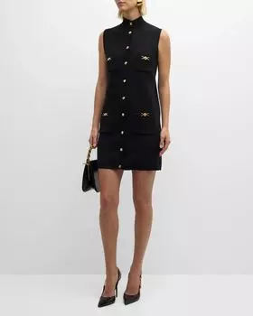 Вязаное мини-платье с пуговицами спереди и декором Medusa Versace, цвет Black