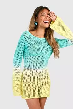 Вязаное мини-платье с вырезом лодочкой и омбре крючком boohoo, синий