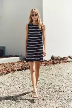 Вязаное мини-платье в полоску ZARA, цвет striped