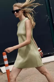 Вязаное мини-платье ZARA, светло-зеленый
