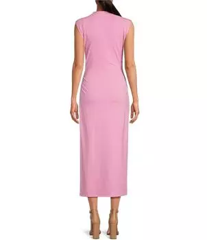 Вязаное облегающее платье миди с короткими рукавами и воротником-стойкой Gianni Bini, розовый