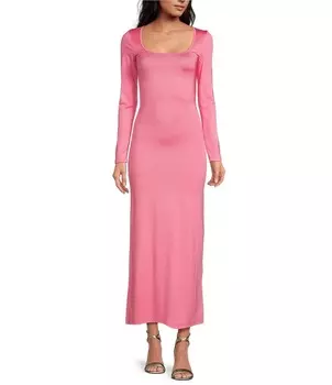Вязаное облегающее платье миди с круглым вырезом и длинными рукавами Gianni Bini Column Icon, розовый
