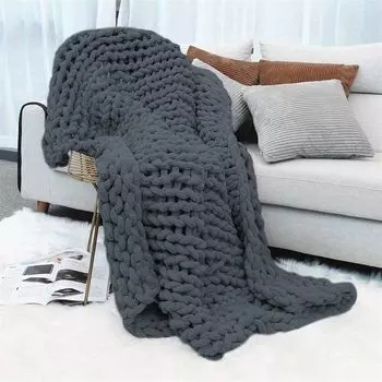 Вязаное одеяло из синельной пряжи Вязаное одеяло ручной работы Покрывало для домашних животных Кресло для дивана Вязание громоздкое одеяло Домашний декор Подарок, темно-серый, 100x200 см DQQ