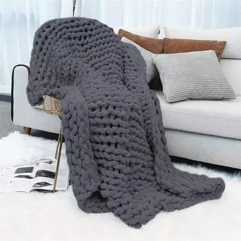 Вязаное одеяло из синельной пряжи Вязаное одеяло ручной работы Покрывало для домашних животных Кресло для дивана Вязание объемное одеяло Домашний декор Подарок, серый, 120x180 см DQQ