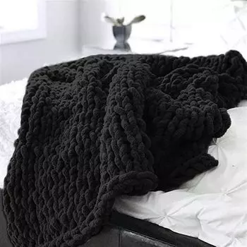Вязаное одеяло из синельной пряжи Вязаное одеяло ручной работы Покрывало для домашних животных Кресло для дивана Вязание объемное одеяло Домашний декор Подарок, черный, 200x200 см DQQ