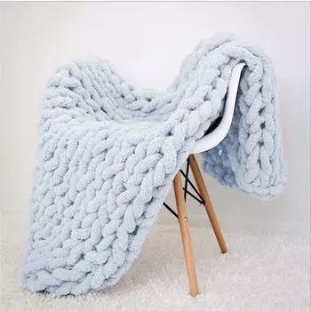 Вязаное одеяло из синельной пряжи Вязаное одеяло ручной работы Покрывало для домашних животных Стул для кровати Диван Вязание Громоздкое одеяло Домашний декор Подарок, светло-серый, 150x180 см DQQ