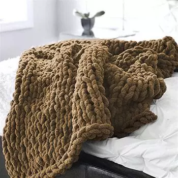 Вязаное одеяло из синельной пряжи Вязаное одеяло ручной работы Покрывало для домашних животных Кресло для дивана Вязание объемное одеяло Домашний декор Подарок, красный, 100x120 см DQQ, коричневый