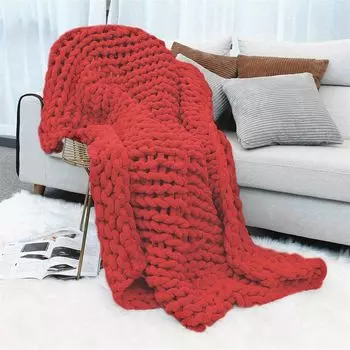 Вязаное одеяло из синельной пряжи Вязаное одеяло ручной работы Покрывало для домашних животных Кресло для дивана Вязание объемное одеяло Домашний декор Подарок, красный, 150x180 см DQQ