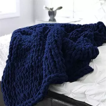 Вязаное одеяло из синельной пряжи Вязаное одеяло ручной работы Покрывало для домашних животных Кресло для дивана Вязание объемное одеяло Домашний декор Подарок, темно-синий, 120x180 см DQQ