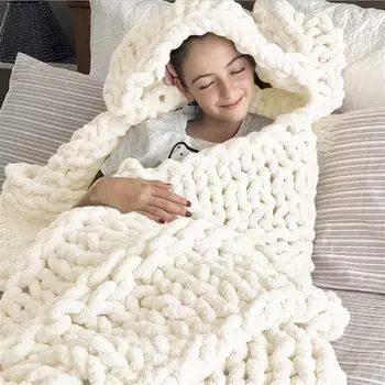 Вязаное одеяло из синельной пряжи Вязаное одеяло ручной работы Покрывало для домашних животных Стул для кровати Диван Вязание Громоздкое одеяло Домашний декор Подарок, молочно-белый, 120x180 см DQQ