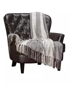 Вязаное одеяло премиум-класса с текстурой и кисточками — мягкое, уютное одеяло для дивана, кровати и гостиной — 50 x 65 дюймов — оранжевое Chanasya, бежевый