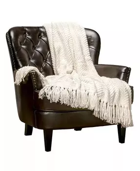 Вязаное одеяло премиум-класса с текстурой и кисточками — мягкое, уютное одеяло для дивана, кровати и гостиной — 50 x 65 дюймов — оранжевое Chanasya, бежевый