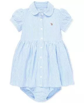 Вязаное оксфордское платье в полоску для маленьких девочек Polo Ralph Lauren, синий