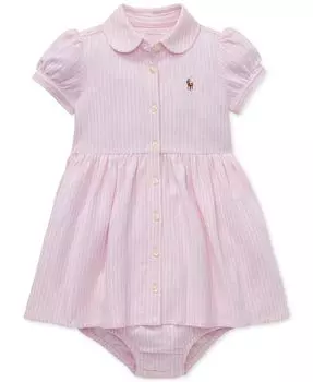 Вязаное оксфордское платье в полоску для маленьких девочек Polo Ralph Lauren, розовый
