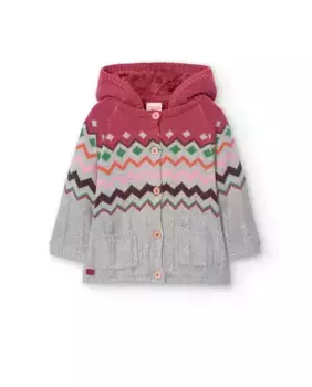 Вязаное пальто для девочки с капюшоном и застежкой на пуговицы Boboli, светло-серый