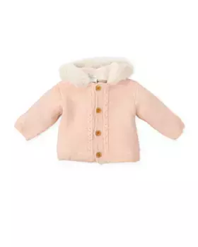 Вязаное пальто для девочки с капюшоном и застежкой на пуговицы Tutto Piccolo, розовый