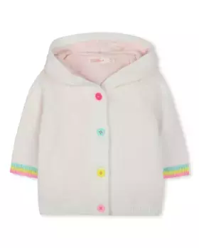 Вязаное пальто для девочки с капюшоном и застежкой на пуговицы Billieblush, белый