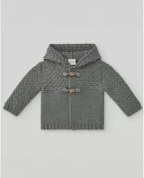 Вязаное пальто для мальчика с капюшоном и ребристой отделкой PAZ Rodrguez, зеленый